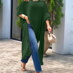 Women's Skew Neck Batwing Sleeve Tee Asymmetric Loose Cape Blouse Slit Elegant Top