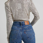 Margovil Wrap Deep V Neck Long Sleeves Sequin Bodysuit