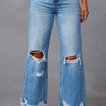 Margovil Raw Hem Ripped Flare Bottoms Denim Pants