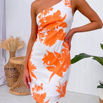 Tie Knot One Shoulder Printed Mini Holiday Dress