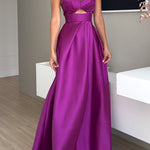 Margovil Strapless Lace-up High Slit Satin Maxi Party Dress