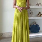 Margovil Exquisite Strapless Pleated Maxi Party Dress