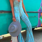 Margovil Lace Up Bell Bottoms Tie Dye Cami Jumpsuit