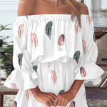 It All Begins with Love Printed Off Shoulder Mini Dress