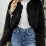 Stylish Long Sleeve Short Casual Faux Fur Jacket