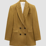 Solid Color Double Breasted Blazer Turn-Down Collar Long Sleeve Slim Fit Jacket