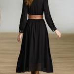 Women's Imitation Cotton And Linen Pleated Lapel Single-breasted Long-sleeved Maxi Dress