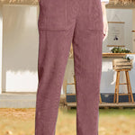 Solid color elastic waist striped straight casual pants