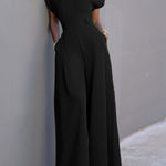 Cap Sleeve Wide Leg Solid Color Jumpsuits