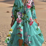 Ava Cooper | Floral V-Neck Midi Dress For Women