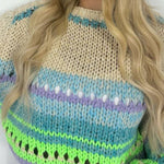 Rainbow Mood Multicolor Round Neck Hollow Long Sleeve Knitted Sweater