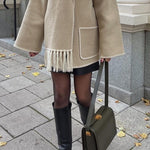 Women's Thickened Loose Woolen Coat with Fringed Scarf