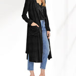 Long Velvet Cardigan Jacket Casual Open Front Velour Lapel Cardigan Maxi Blazer
