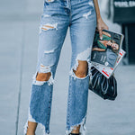 High Waist Fashion Distressed Ripped Jeans Casual Women's 90??¡ê¡èS Flare Jeans
