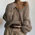 Fuzzy V Neck Loose Cardigan Sweater
