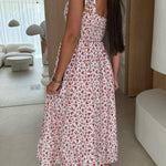 Floral Print Square Neck Pleated Back Midi Dress