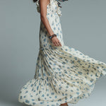 Bohemian Floral Print Pleated Maxi Dress With Ruffles