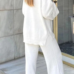 Comfortable Solid Color V-neck Daily Two-piece Set