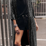Apricot Sequin 3/4 Sleeve Open Front Duster Cardigan