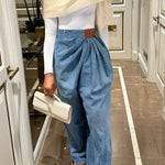 Stylish Pleated Casual Pocket Wide-leg Jeans