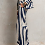 Retro Striped High-waisted Straight-leg Pants