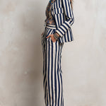 Retro Striped High-waisted Straight-leg Pants