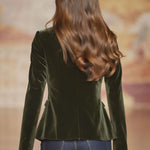 Elegant Retro Gold-buttoned Dark Green Velvet Blazer