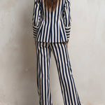 Retro Striped High-waisted Straight-leg Pants