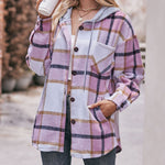 Nadorine Casual Mid-length Plaid Shirt Hooded Jacket