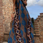 Unique Printed Suspender Pocket Full Hem Loose Holiday Maxi Dress