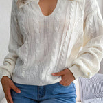 Casual Lapel Twist Long Sleeve Knit Sweater