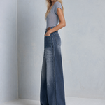 Vintage Western Studded Pocket Whiskered Wash Wide Leg Jeans