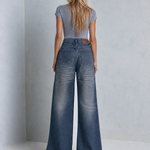 Vintage Western Studded Pocket Whiskered Wash Wide Leg Jeans