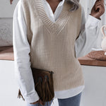 V-neck Knit Sweater Vest Loose Fit Casual Vintage Classic Sleeveless Crop Sweater Tops