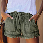 Nadorine Denim Shorts Casual Drawstring Elastic Waist Summer Frayed Tencel Short Jeans With Pockets