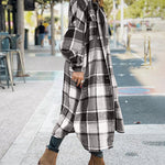 Flannel Wool Blend Plaid Lapel Button Down Shirt Long Sleeve Shacket Jacket with Pockets