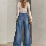 Relaxed Utility High Waist Cargo Pocket Elastic Cuff Balloon Jeans