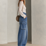 Relaxed Utility High Waist Cargo Pocket Elastic Cuff Balloon Jeans