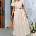 Two Piece Outfits Casual Lounge Sets Ruffle Sleeve Crop Tops and Long Skirts Suits