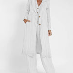 Nadorine Casual Stripes Slim Fit Long Blazers Collar Jacket With Flap Pockets
