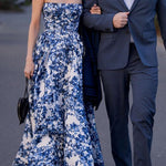 Margovil Strapless Back Lace-up Print Maxi Party Dress