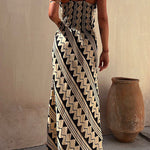 Chic V Neck Geometric Printed Irregular Maxi Cami Dress