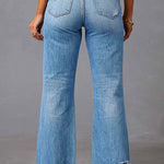 Margovil Raw Hem Ripped Flare Bottoms Denim Pants