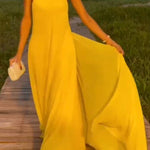 Margovil Chain Halter Open Back Maxi Swing Dress
