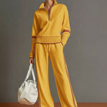 Retro Sporty Webbing Grey-white Half-zip Sweatshirt And Wide-leg Pants Set