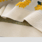 Sunflower Pattern Embroidery Knit Sweater Casual Loose Round Neck Unisex Sweater