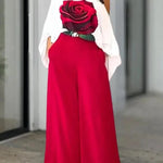 High Waisted Loose Pockets Solid Color Pants Trousers