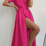 Elegant commuter high waist split mid-length dress