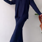 Solid Color Loose Hem Slit Two-piece Sweater Set