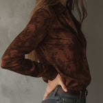 Vintage Rose Pattern Brown Button-Down Shirt